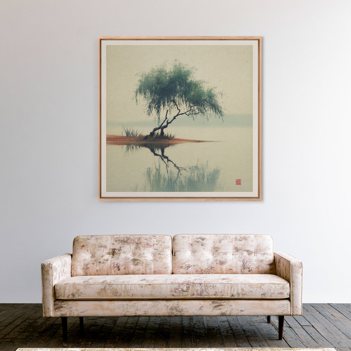 Willow Tree over a Reflective Pond Canvas Print, Asian Inspired Art, Spiritual Wall Art, Living Room Decor, Fine Art, Harmony, ASI-1x1-90