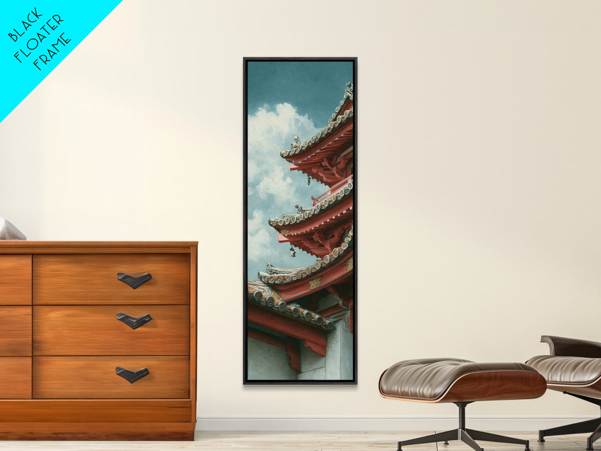 Temple Roof Detail Canvas Print, Asian Inspired Art, Bird Art, Living Room Decor, Fine Art, Harmony, Japanese Art Print, ASI-1x3-11