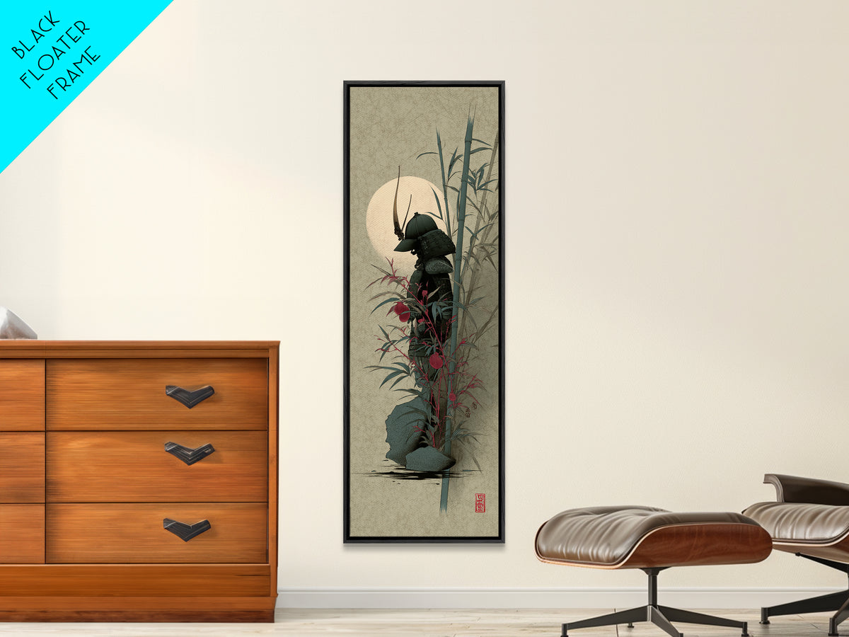 Samurai Helmet Still Life Framed Canvas Print, Asian Inspired Art, Poster, Living Room Decor, Harmony, Japandi Wall Art, ASI-1x3-19