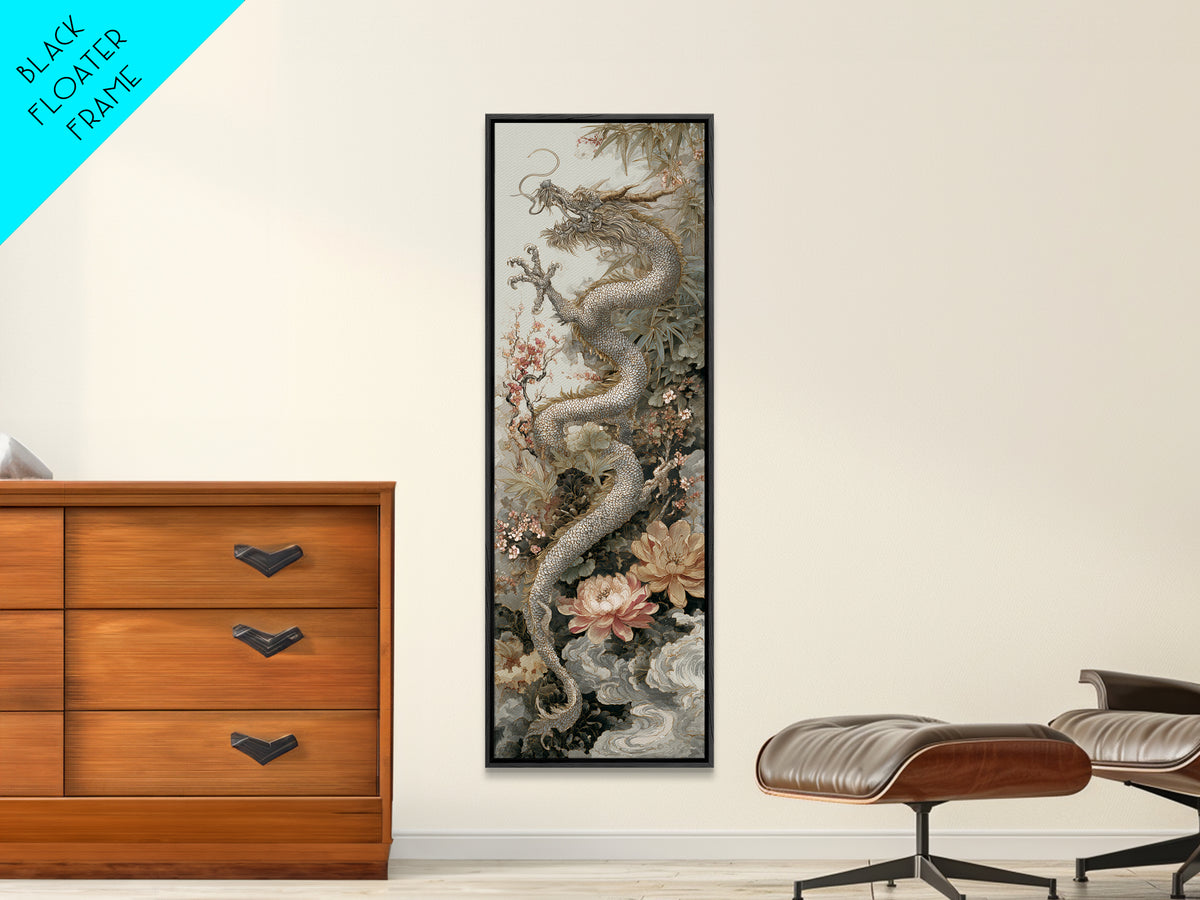 Dragon Curling Through Clouds Canvas Print, Asian Inspired Art, Zen Wall Art, Living Room Decor, Fine Art, Harmony, Art Print, ASI-1x3-49