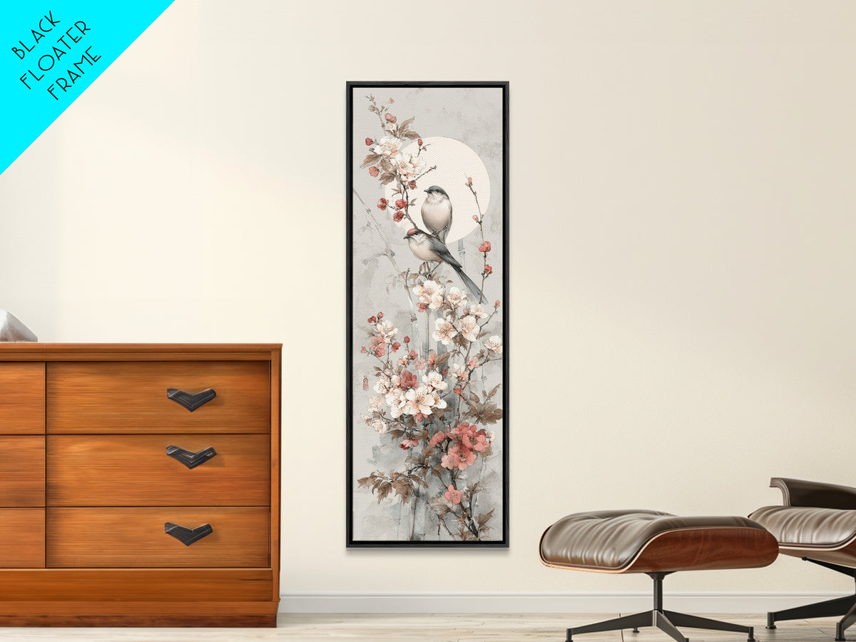 Fan Shaped Composition of Blossoms and Birds Canvas Print, Asian Inspired Art, Modern Wall Decor, Living Room Decor, Harmony, ASI-1x3-5