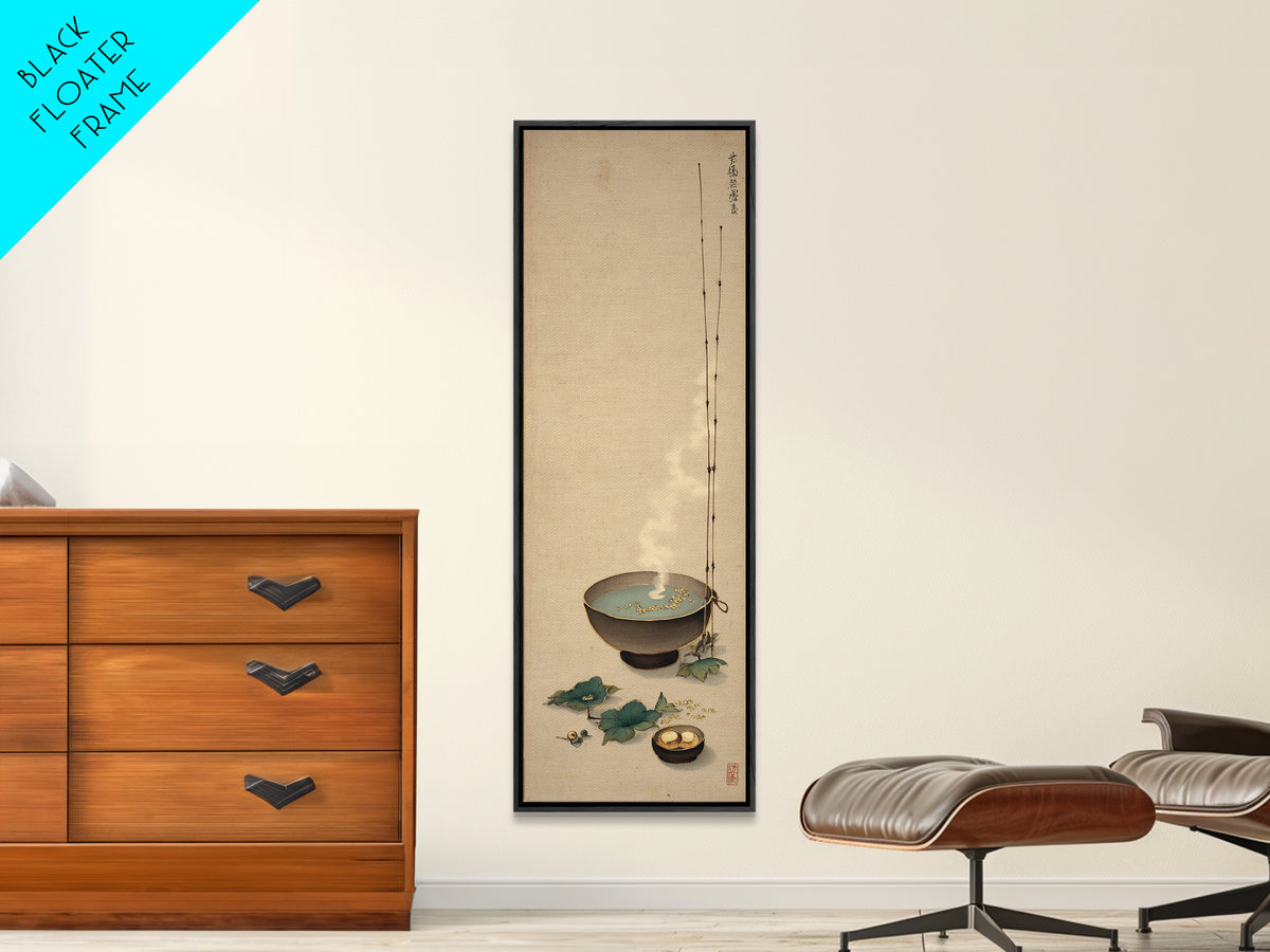 Tea Bowl and Steam Still Life on Canvas Print, Asian Inspired Art, Farmhouse Wall Art, Living Room Decor, Fine Art, Harmony, ASI-1x3-51
