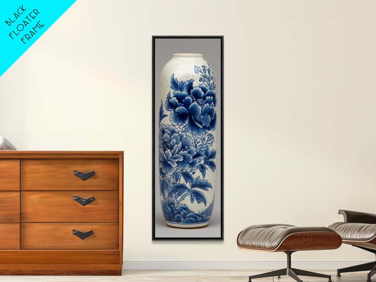 Blue and White Porcelain Vase Canvas Print, Asian Inspired Art, Fine Art Print, Living Room Decor, Abstract Art, Harmony, ASI-1x3-57