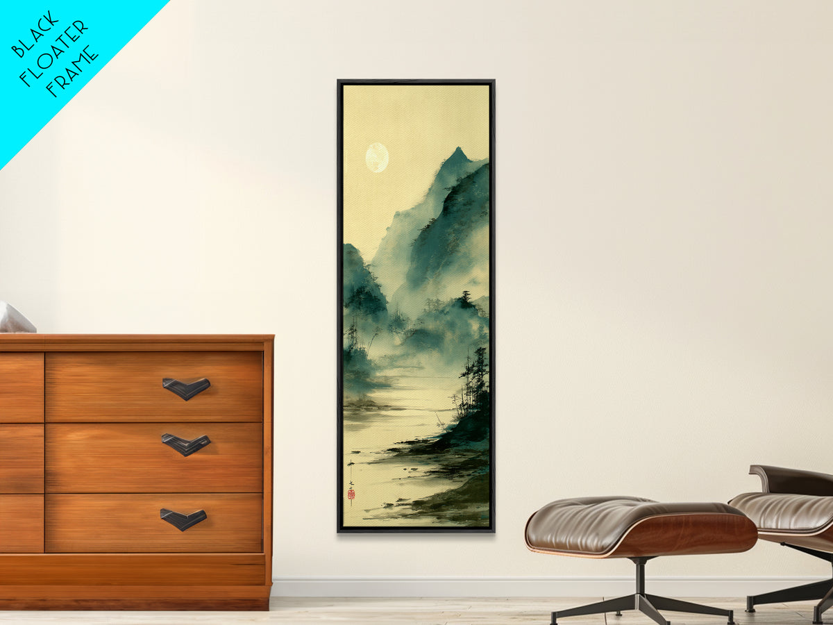 Japanese Ink Landscape Framed Canvas Print, Asian Inspired Art, Unique Wall Art, Living Room Decor, Fine Art, Harmony, ASI-1x3-64