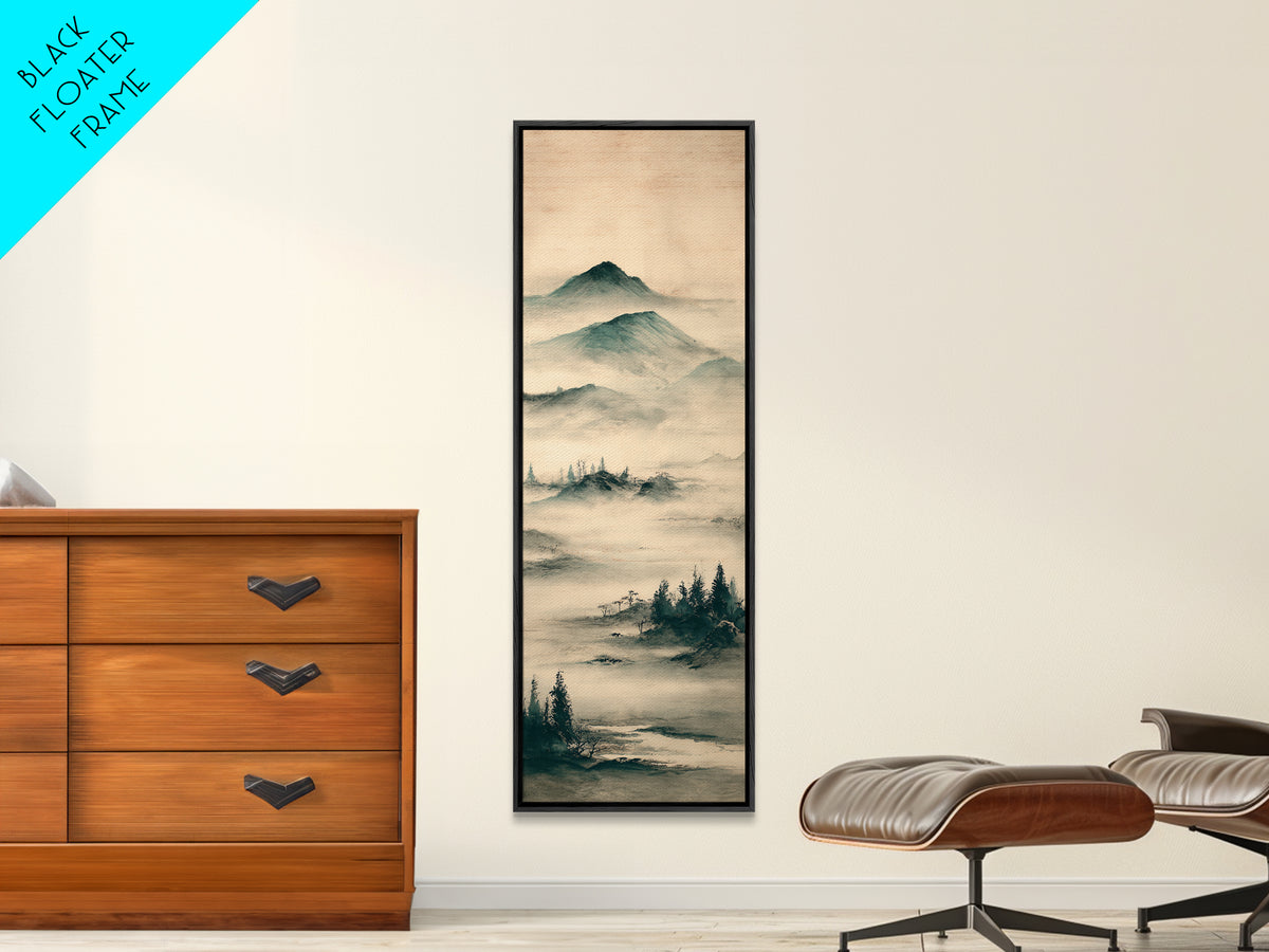 Japanese Ink Landscape Canvas Print, Asian Inspired Art, Farmhouse Wall Art, Living Room Decor, Harmony, Spiritual Wall Art, ASI-1x3-88