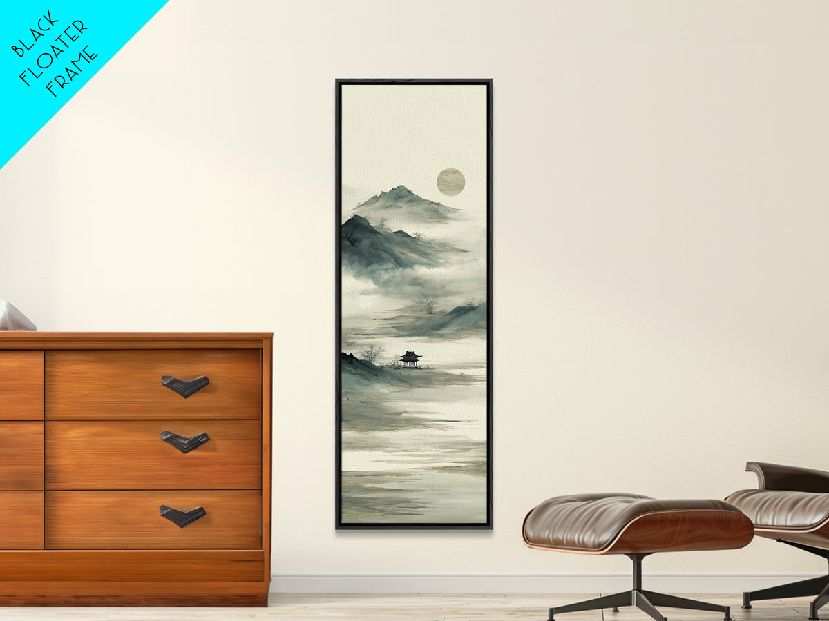 Chinese Mountain Scroll Landscape Canvas Print, Asian Inspired Art, Digital Download Art, Living Room Decor, Harmony, ASI-1x3-92