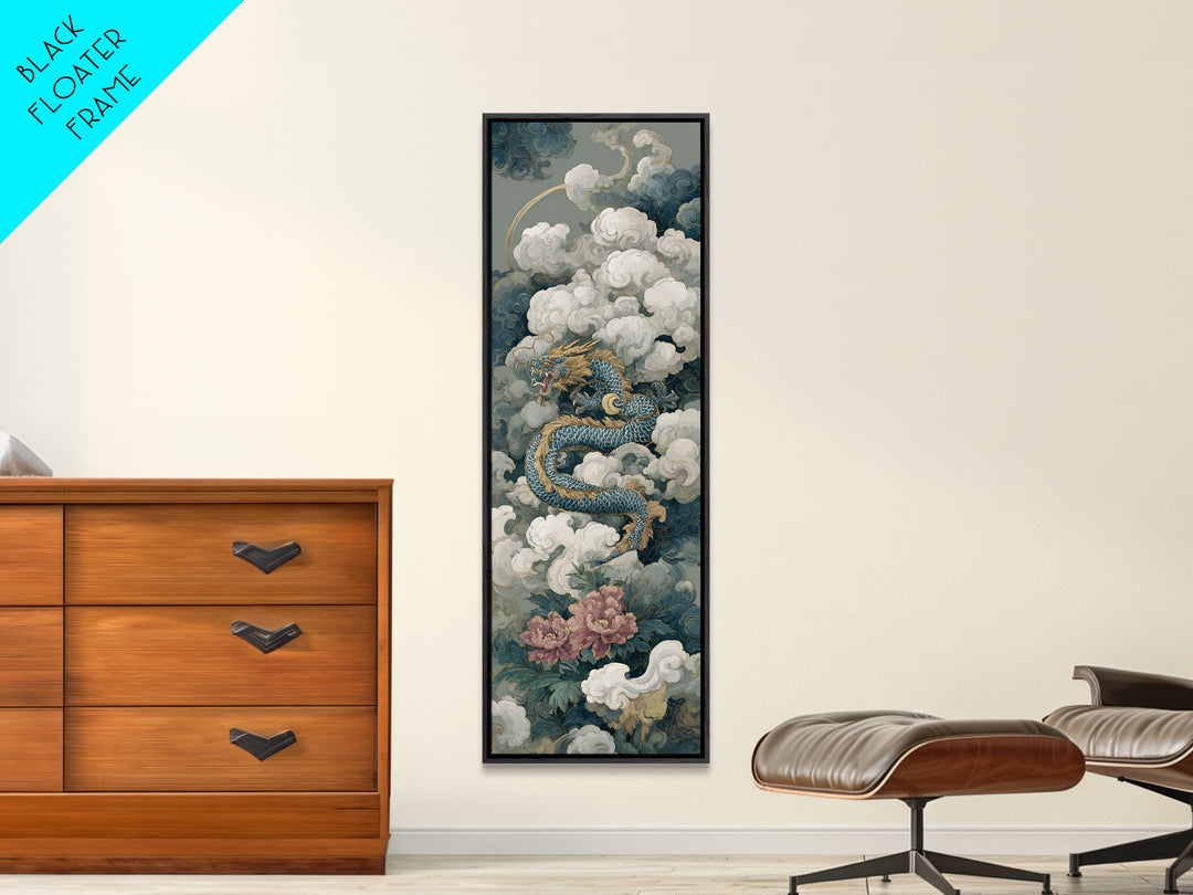 Dragon Curling Through Clouds Canvas Print, Asian Inspired Art, Spiritual Wall Art, Living Room Decor, Oil Painting, Harmony, ASI-1x3-97
