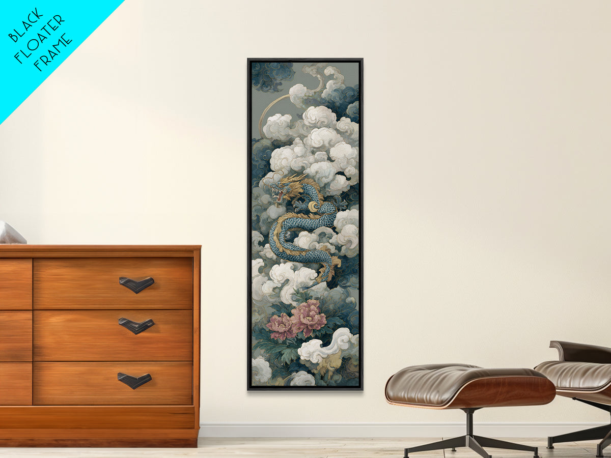 Dragon Curling Through Clouds Canvas Print, Asian Inspired Art, Spiritual Wall Art, Living Room Decor, Oil Painting, Harmony, ASI-1x3-97