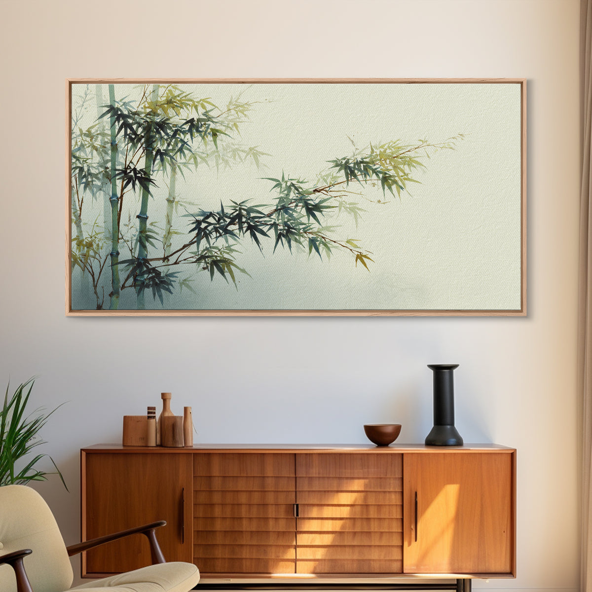 Minimal Bamboo Stalks Framed Canvas Print, Asian Inspired Art, Fine Art Print, Living Room Decor, Fine Art, Harmony, Poster, ASI-2x1-16