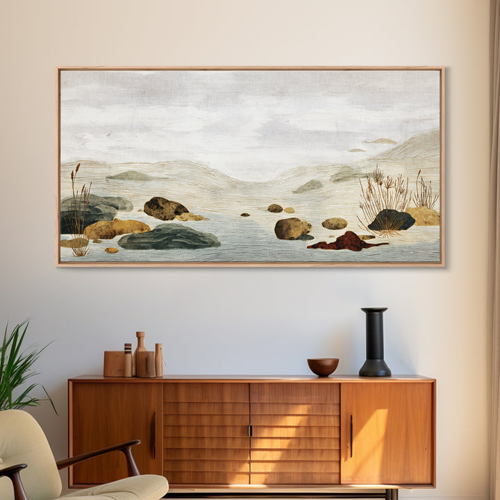 Zen Rock Garden Abstraction Framed Canvas Print, Asian Inspired Art, Art Print, Living Room Decor, Watercolor Art, Harmony, ASI-2x1-34