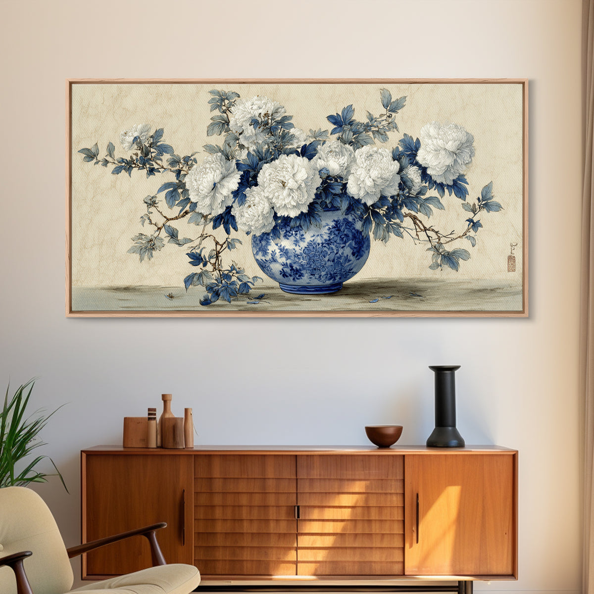 Blue and White Porcelain Vase Canvas Print, Asian Inspired Art, Contemporary Art, Living Room Decor, Fine Art, Harmony, ASI-2x1-41