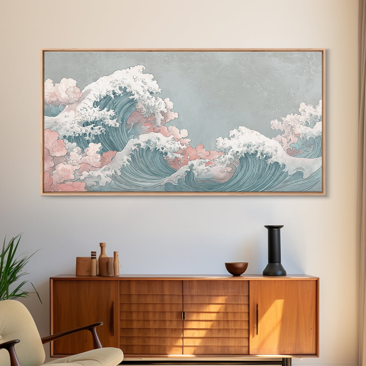 Hokusai Ocean Wave Without Copying the Original Canvas Print, Asian Inspired Art, Statement Artwork, Living Room Decor, Harmony, ASI-2x1-42