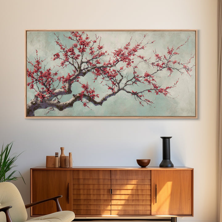 Cherry Blossom Branch Canvas Print, Asian Inspired Art, Japanese Art, Living Room Decor, Watercolor Art, Harmony, ASI-2x1-47