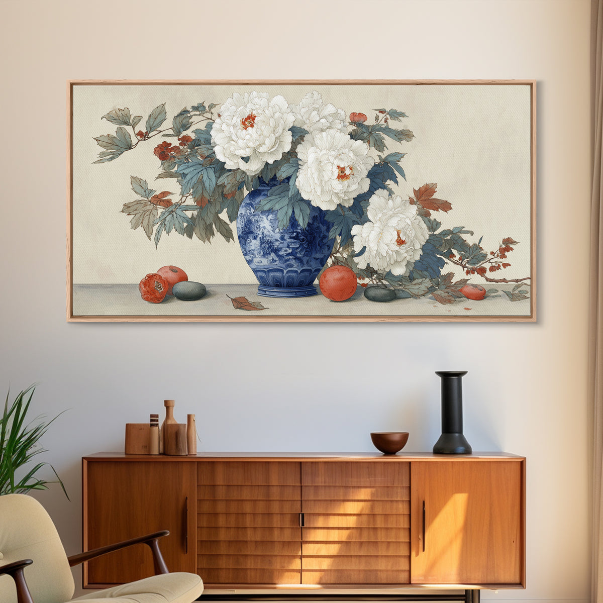 Blue and White Porcelain Vase Framed Canvas Print, Asian Inspired Art, Living Room Decor, Abstract Art, Harmony, ASI-2x1-65