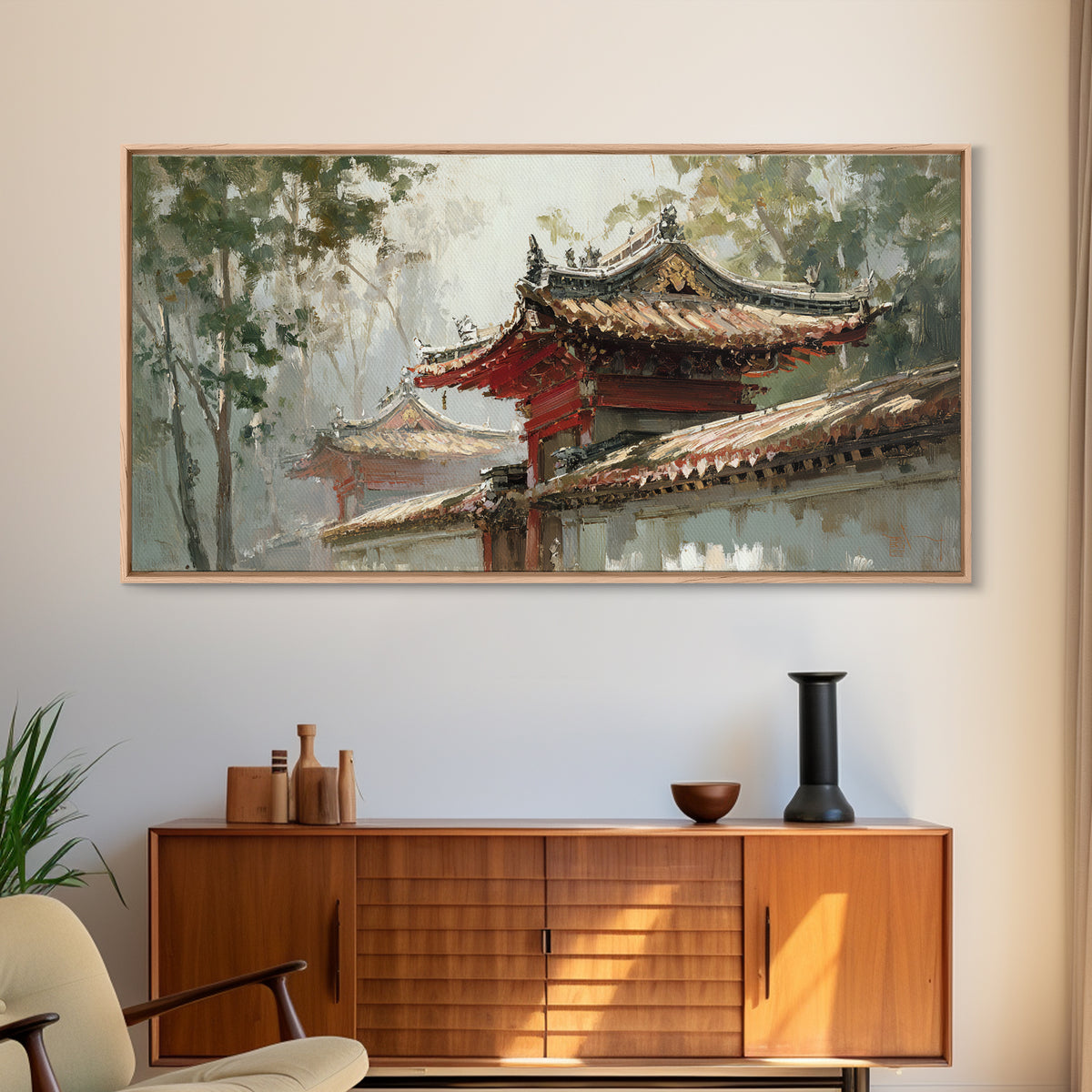 Temple Roof Detail Framed Canvas Print, Asian Inspired Art, Spiritual Wall Art, Living Room Decor, Fine Art, Harmony, ASI-2x1-67