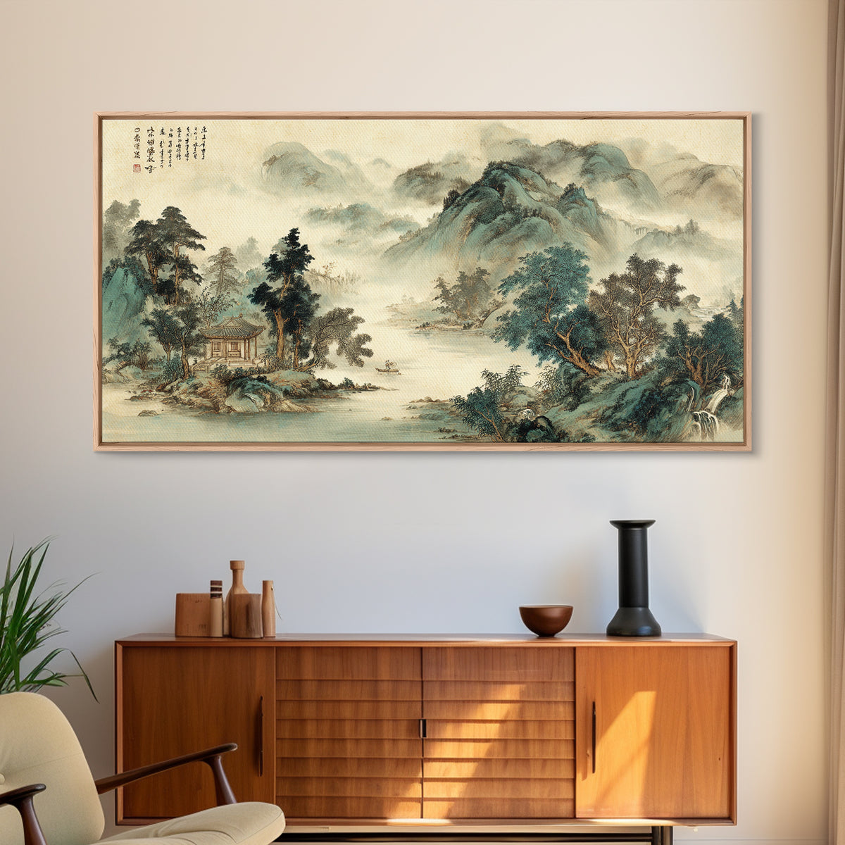 Chinese Mountain Scroll Landscape Canvas Print, Asian Inspired Art, Farmhouse Wall Art, Living Room Decor, Fine Art, Harmony, ASI-2x1-76