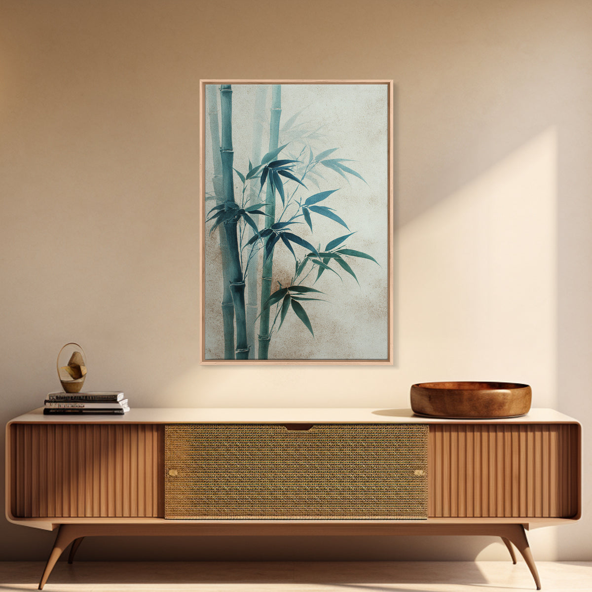 Minimal Bamboo Stalks Framed Canvas Print, Asian Inspired Art, Statement Artwork, Living Room Decor, Fine Art, Harmony, ASI-2x3-4