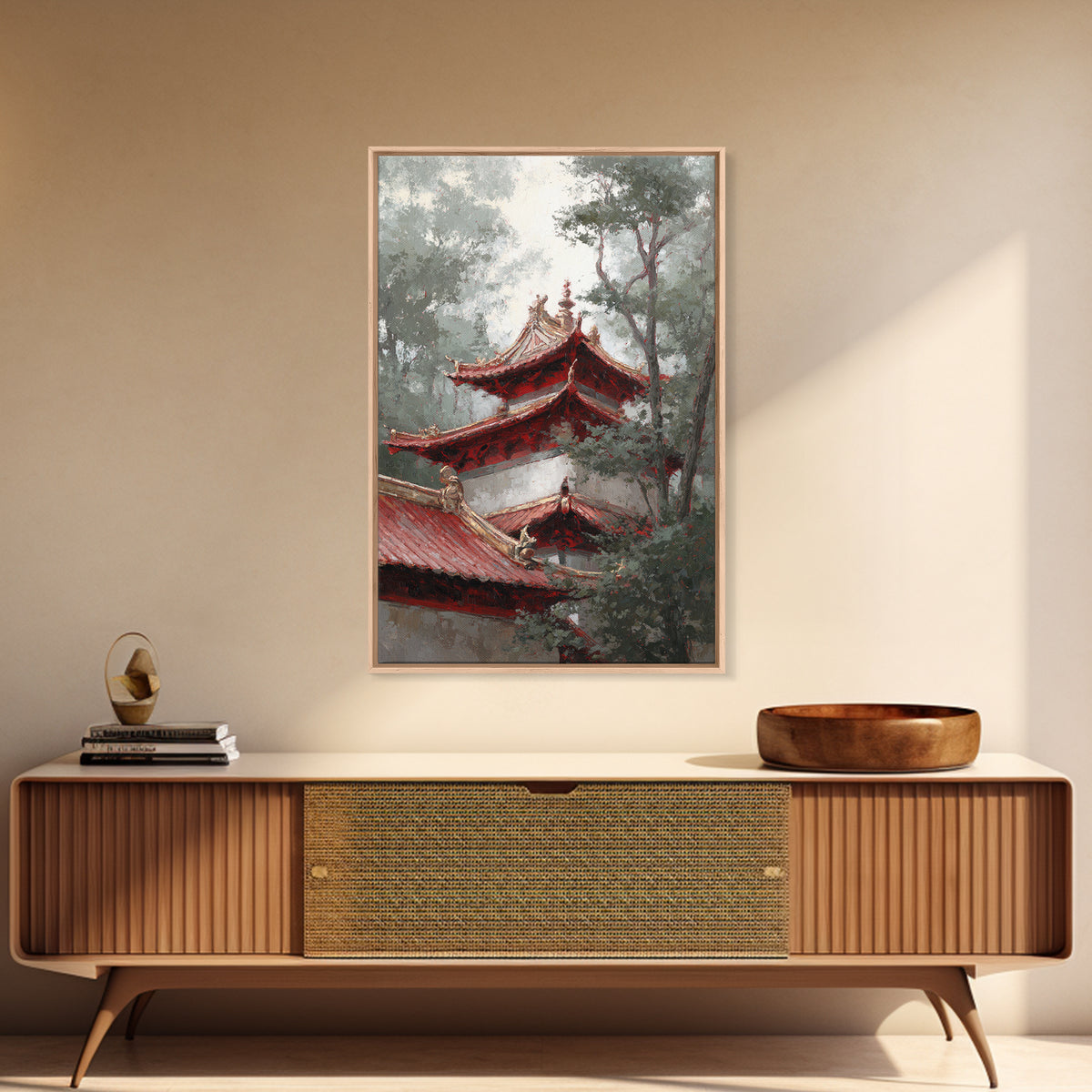 Temple Roof Detail Framed Canvas Print, Asian Inspired Art, Textured Painting, Living Room Decor, Harmony, Unique Wall Art, ASI-2x3-55