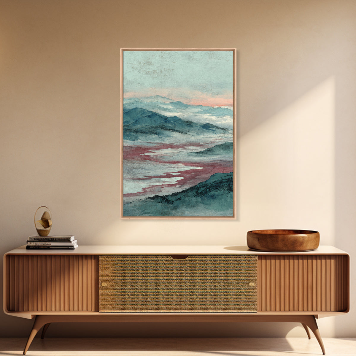Japanese Ink Landscape Framed Canvas Print, Asian Inspired Art, Wall Art, Living Room Decor, Fine Art, Harmony, Bird Art, ASI-2x3-60