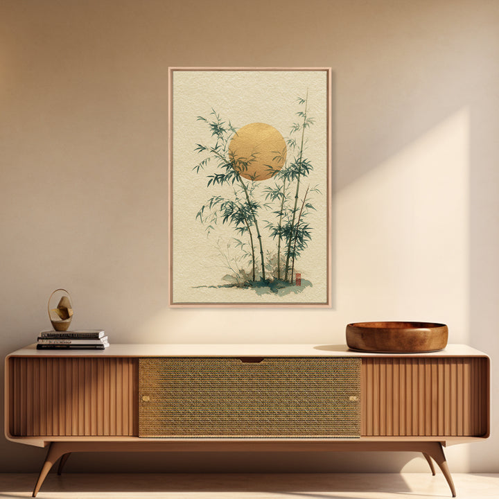 Golden Moon Behind Bamboo Silhouettes Canvas Print, Asian Inspired Art, Living Room Decor, Fine Art, Harmony, Floral Art, ASI-2x3-61
