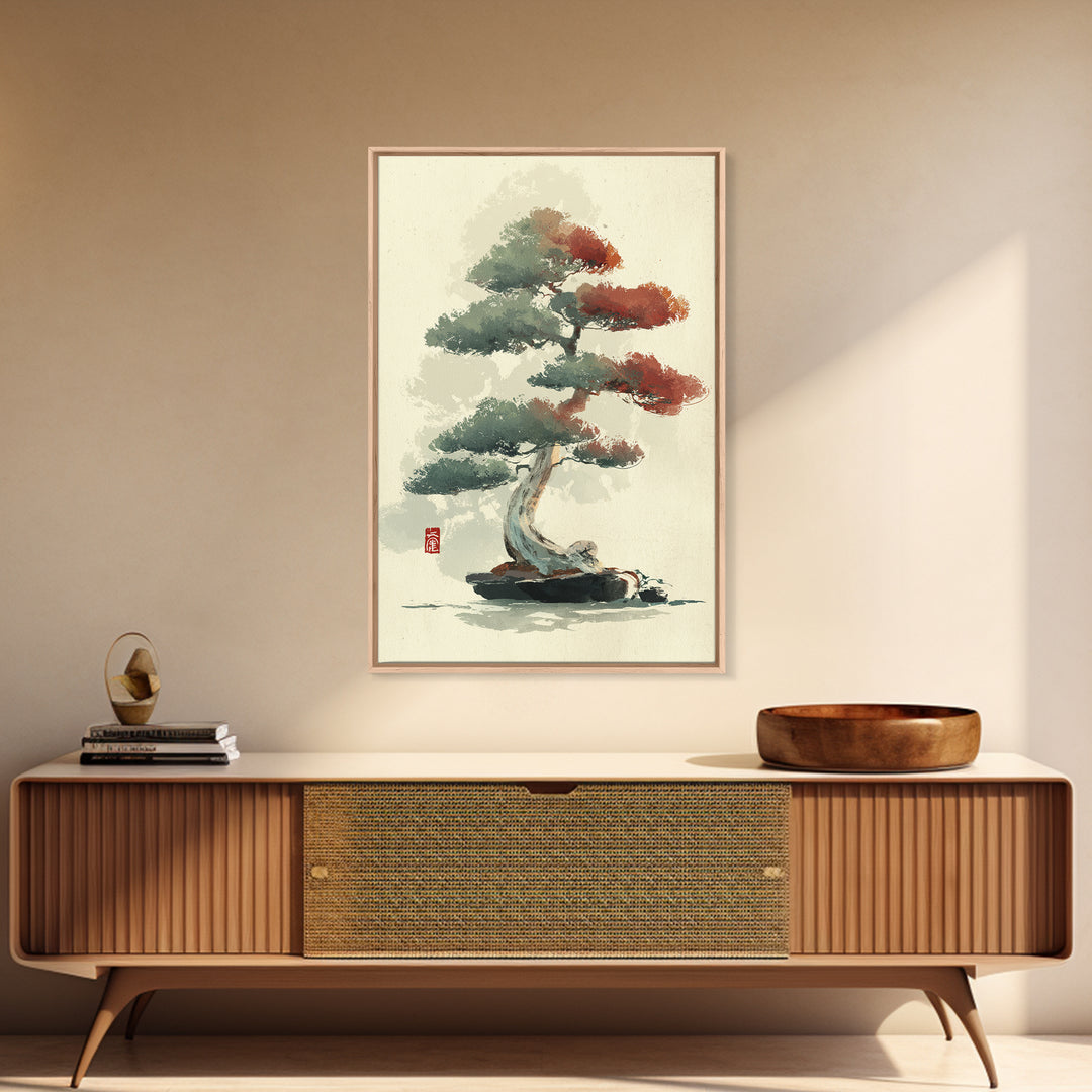 Bonsai Tree Study Framed Canvas Print, Asian Inspired Art, Art Nouveau, Living Room Decor, Fine Art, Harmony, Indian Art, ASI-2x3-90