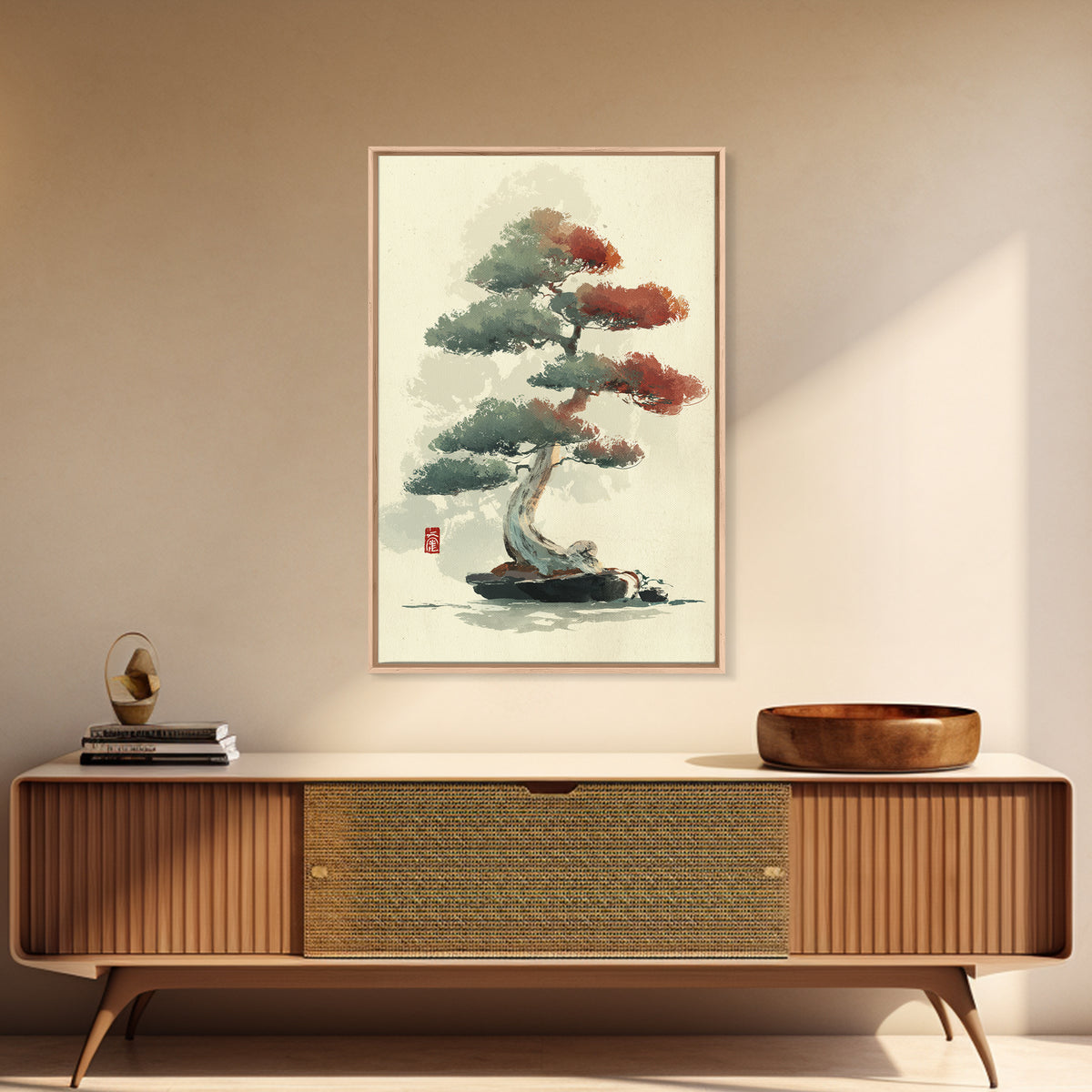 Bonsai Tree Study Framed Canvas Print, Asian Inspired Art, Art Nouveau, Living Room Decor, Fine Art, Harmony, Indian Art, ASI-2x3-90