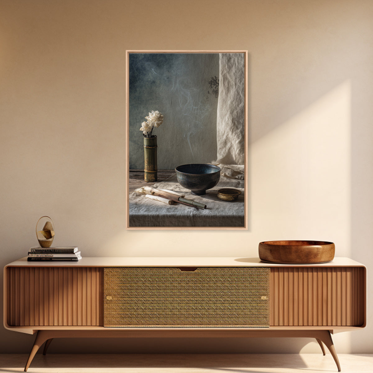 Tea Bowl and Steam Still Life on Canvas Print, Asian Inspired Art, Asian, Living Room Decor, Oil Painting, Harmony, ASI-2x3-95