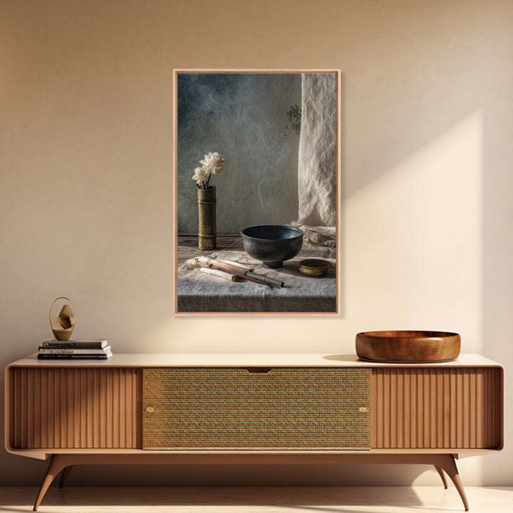Tea Bowl and Steam Still Life on Canvas Print, Asian Inspired Art, Asian, Living Room Decor, Oil Painting, Harmony, ASI-2x3-95