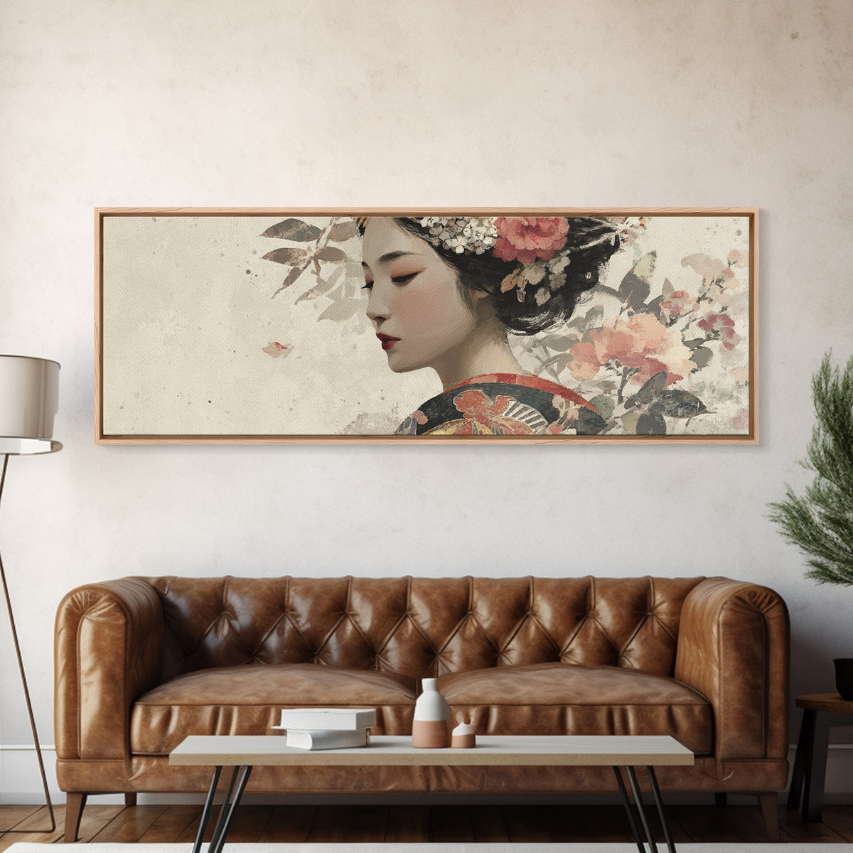 Elegant Geisha Portrait Canvas Print, Asian Inspired Art, Farmhouse Wall Art, Living Room Decor, Harmony, Spiritual Wall Art, ASI-3x1-46