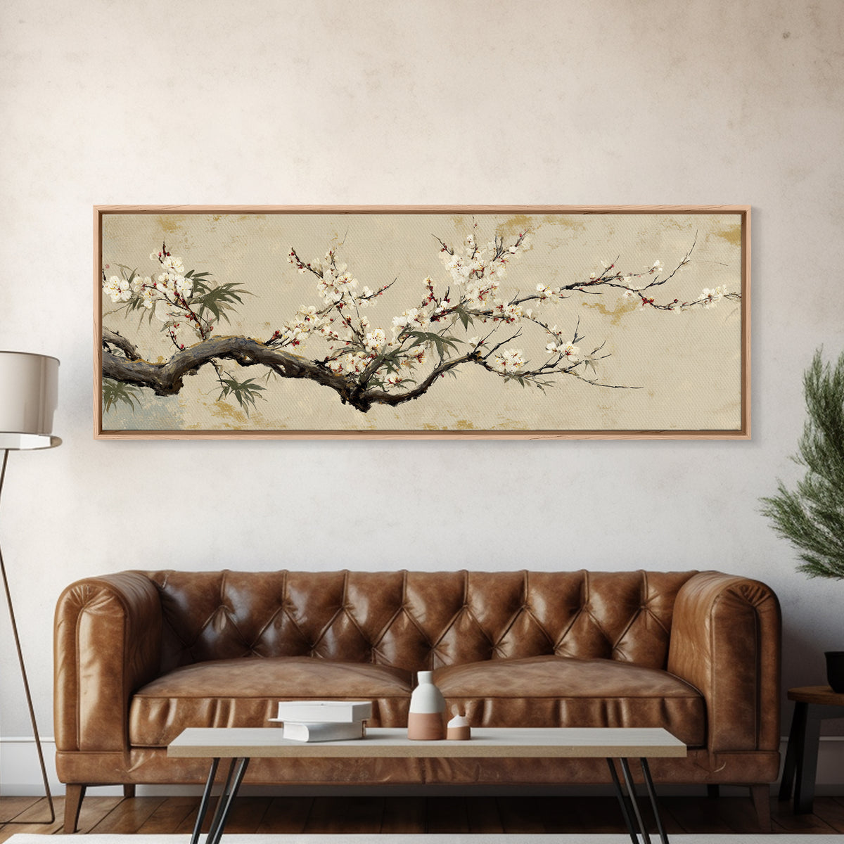 Cherry Blossom Branch Framed Canvas Print, Asian Inspired Art, Printable Art, Living Room Decor, Harmony, Neutral Wall Art, ASI-3x1-67