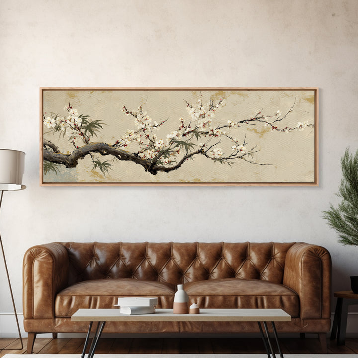 Cherry Blossom Branch Framed Canvas Print, Asian Inspired Art, Printable Art, Living Room Decor, Harmony, Neutral Wall Art, ASI-3x1-67