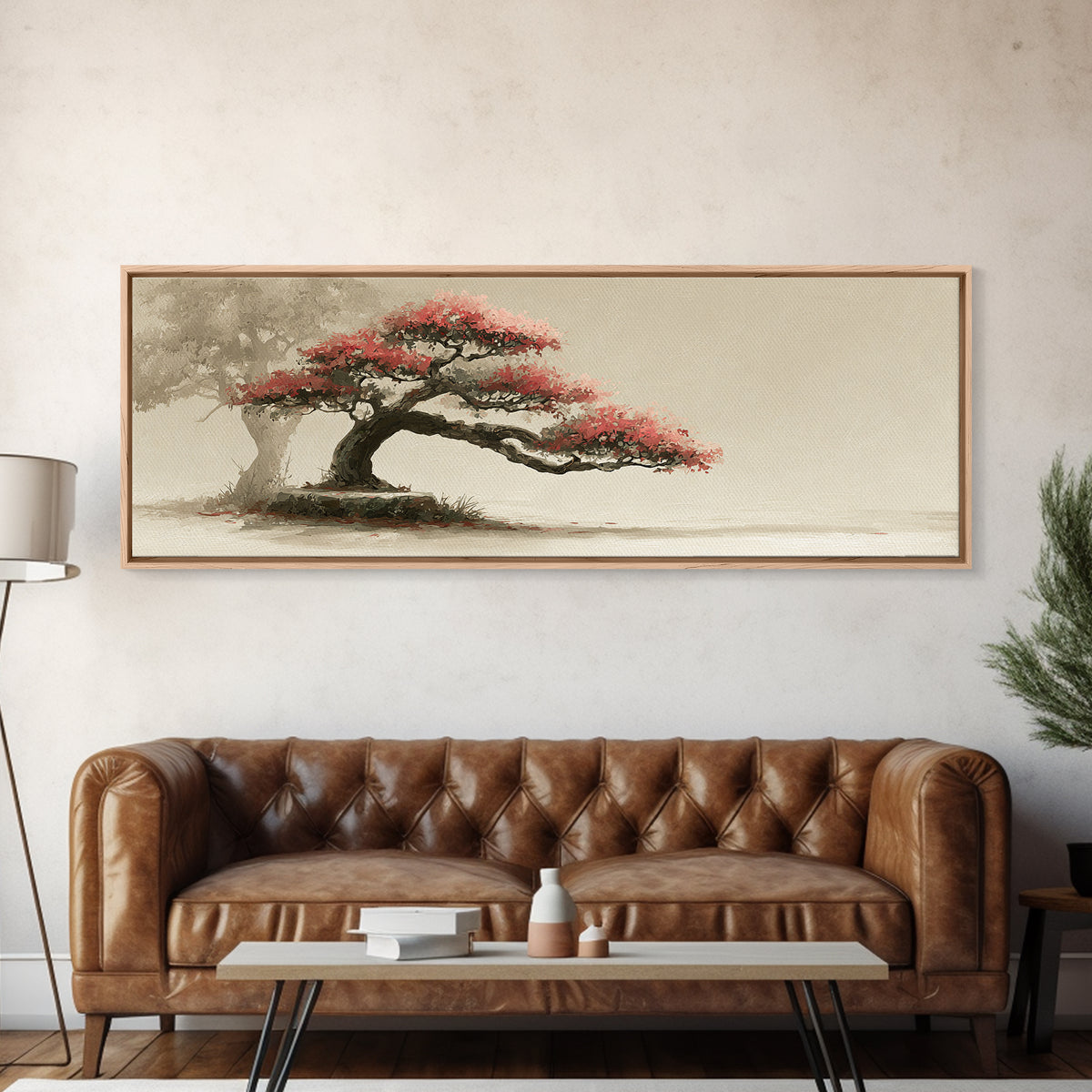 Bonsai Tree Study Framed Canvas Print, Asian Inspired Art, Digital Download Art, Living Room Decor, Oil Painting, Harmony, ASI-3x1-74