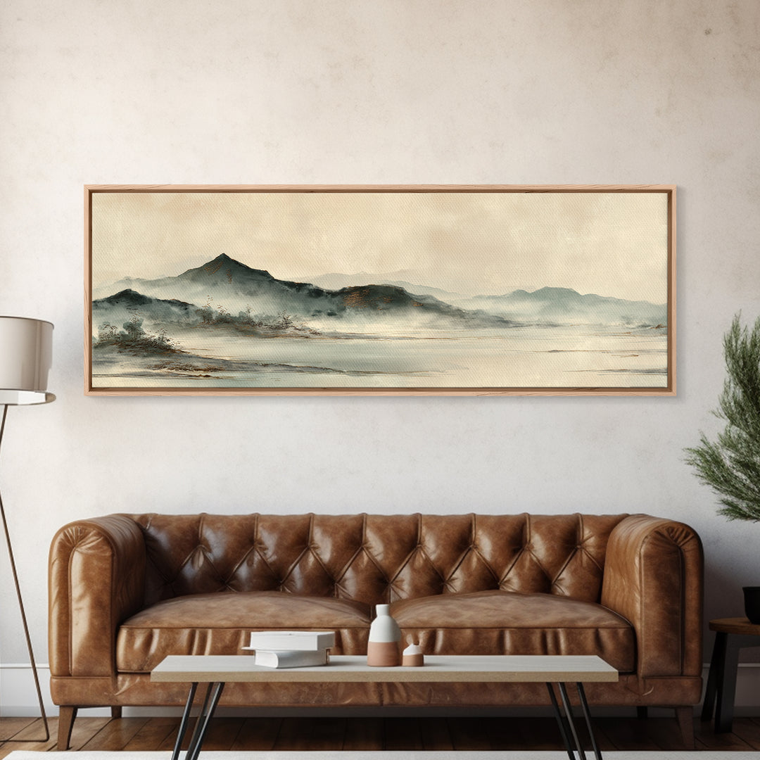 Japanese Ink Landscape Canvas Print, Asian Inspired Art, Printable Wall Art, Living Room Decor, Harmony, Dark Academia Art, ASI-3x1-92