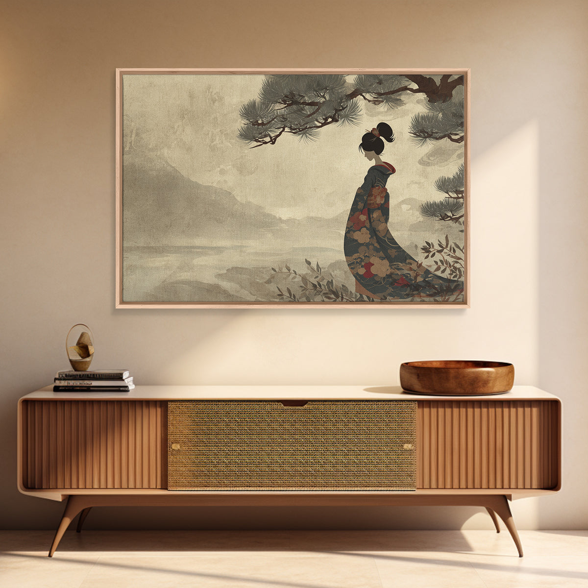 Elegant Geisha Portrait Framed Canvas Print, Asian Inspired Art, Japanese Art, Living Room Decor, Oil Painting, Harmony, ASI-3x2-10
