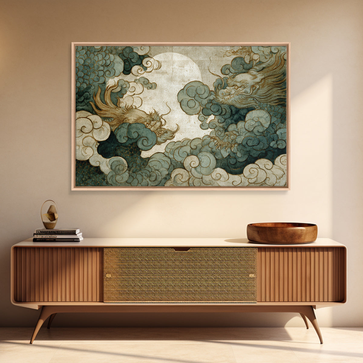 Dragon Curling Through Clouds Canvas Print, Asian Inspired Art, Digital Download Art, Living Room Decor, Fine Art, Harmony, ASI-3x2-17