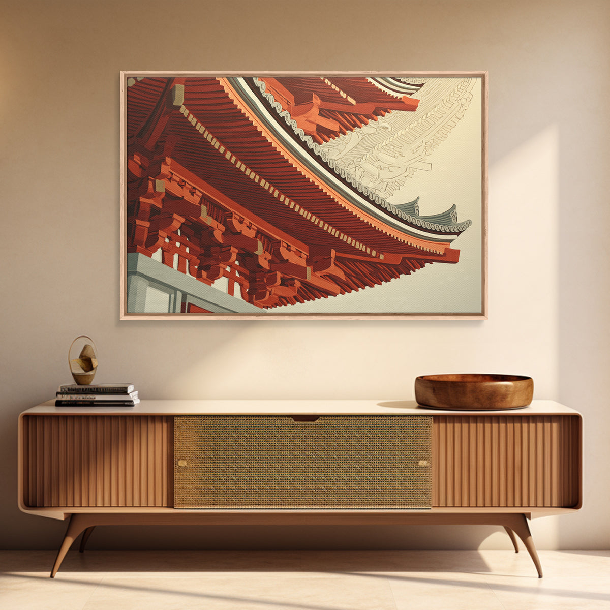 Temple Roof Detail Framed Canvas Print, Asian Inspired Art, Indian Art, Living Room Decor, Fine Art, Harmony, Neutral Decor, ASI-3x2-27