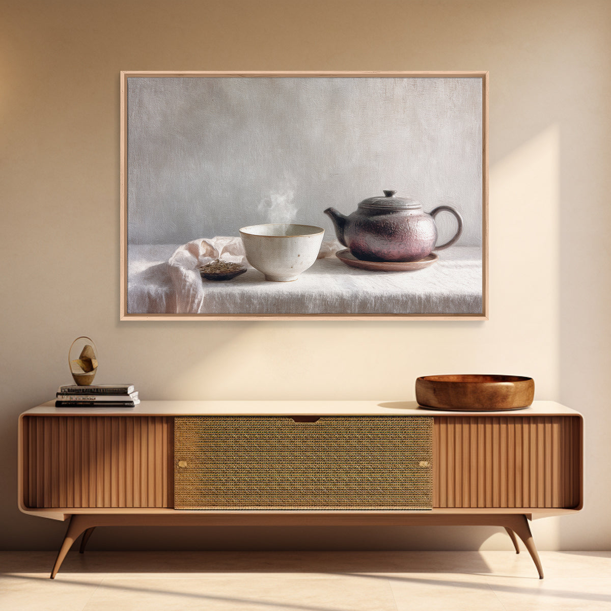 Tea Bowl and Steam Still Life on Canvas Print, Asian Inspired Art, Asian Art, Living Room Decor, Fine Art, Harmony, ASI-3x2-43
