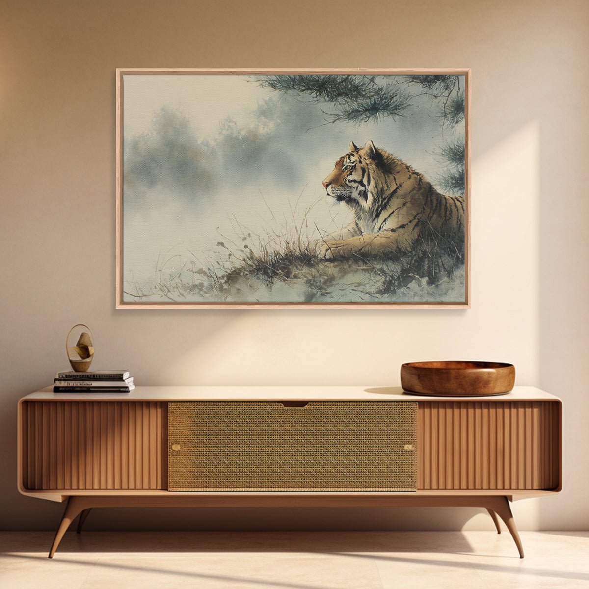 Tiger Portrait with Expressive Brush Ink Energy Canvas Print, Asian Inspired Art, Neutral Wall Art, Living Room Decor, Harmony, ASI-3x2-44