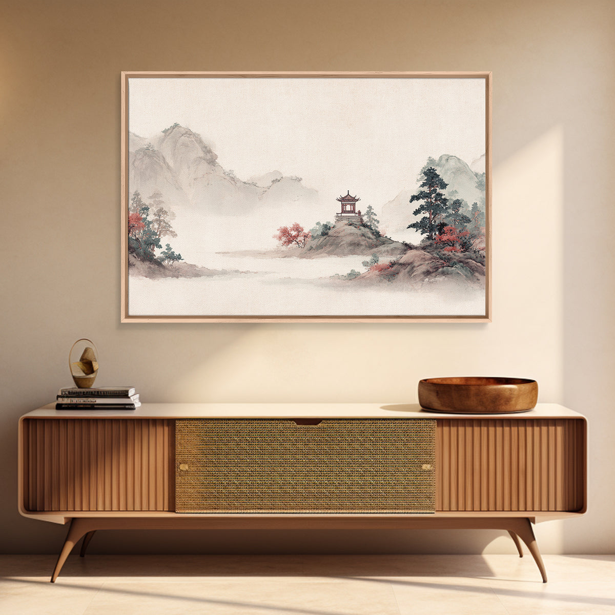 Chinese Mountain Scroll Landscape Canvas Print, Asian Inspired Art, Boho Decor, Living Room Decor, Fine Art, Harmony, ASI-3x2-84