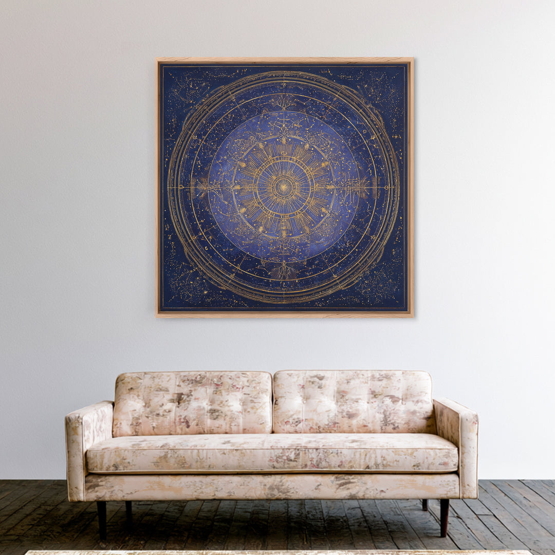 Retro Horoscope Chart Framed Canvas Print, Astrology Art, Wall Decor, Living Room Decor, Fine Art, Zodiac, Home Decor, AST-1x1-21
