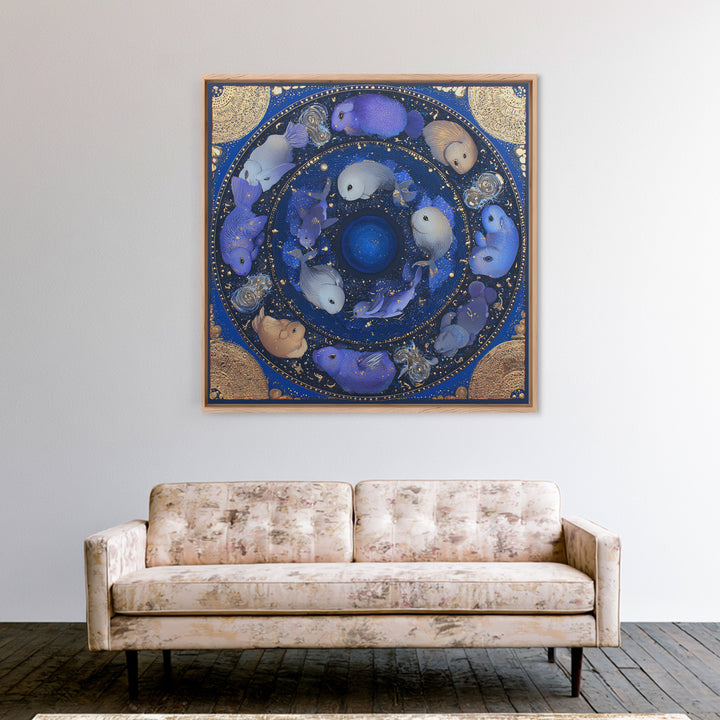 Twelve Zodiac Animals Arranged Framed Canvas Print, Astrology Art, Digital Wall Art, Living Room Decor, Oil Painting, Zodiac, AST-1x1-28