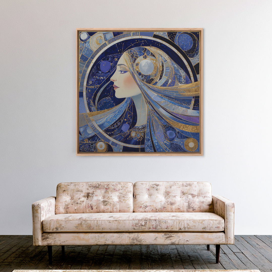 Moon Goddess with Flowing Hair and Constellations Canvas Print, Astrology Art, Boho Decor, Living Room Decor, Fine Art, Zodiac, AST-1x1-3