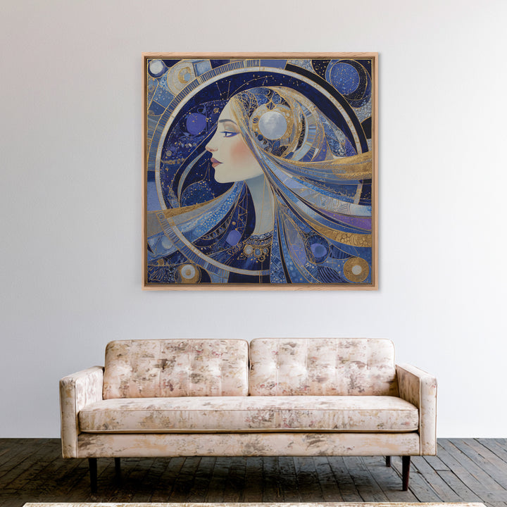 Moon Goddess with Flowing Hair and Constellations Canvas Print, Astrology Art, Boho Decor, Living Room Decor, Fine Art, Zodiac, AST-1x1-3