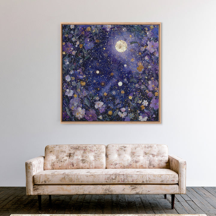 Dreamlike Night Garden Framed Canvas Print, Astrology Art, Astronomy Print, Living Room Decor, Oil Painting, Zodiac, AST-1x1-46