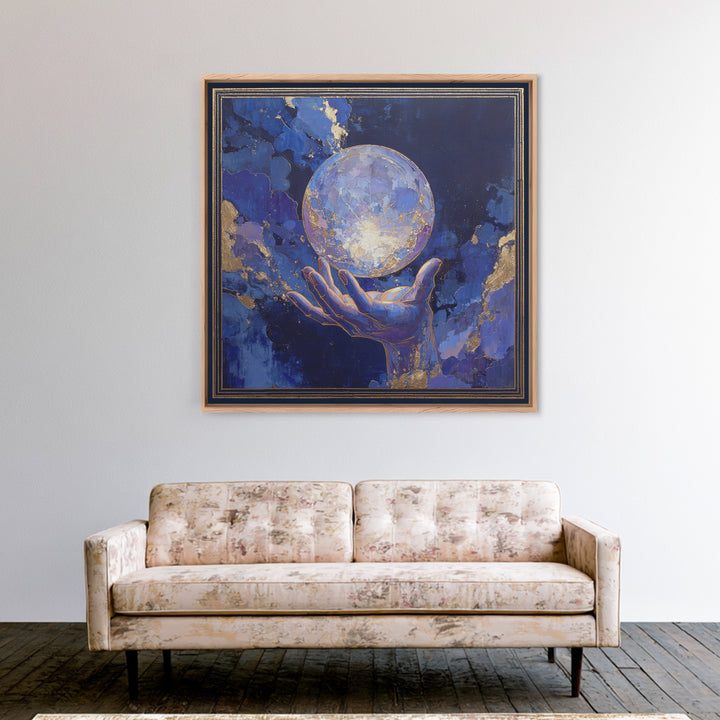 Tarot Cosmic Hand Holding a Glowing Star Framed Canvas Print, Astrology Art, Leo Astrology, Living Room Decor, Watercolor Art, AST-1x1-6