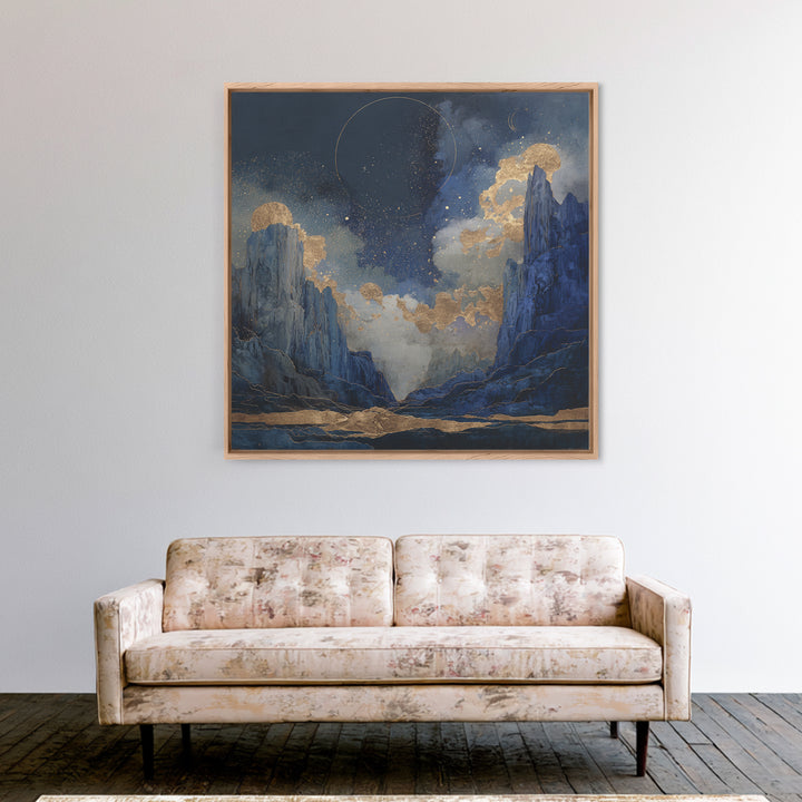 Ram Constellation Above Desert Cliffs at Night Framed Canvas Print, Astrology Art, Modern Decor, Living Room Decor, Zodiac, AST-1x1-80
