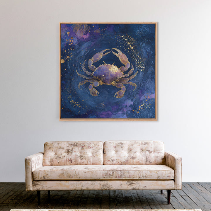 Celestial Crab under Glowing Ocean Moonlight Canvas Print, Astrology Art, Minimalist Decor, Living Room Decor, Zodiac, AST-1x1-88