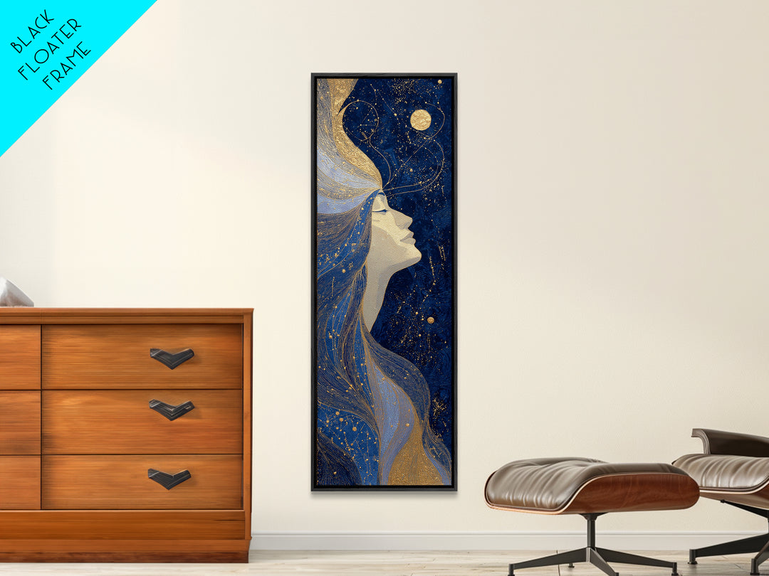 Moon Goddess with Flowing Hair and Constellations Canvas Print, Astrology Art, Celestial Art, Living Room Decor, Oil Painting, AST-1x3-63