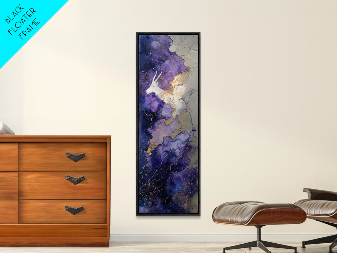 Capricorn Sea Goat Emerging from Cosmic Waves Framed Canvas Print, Astrology Art, Astronomy Print, Living Room Decor, Zodiac, AST-1x3-79