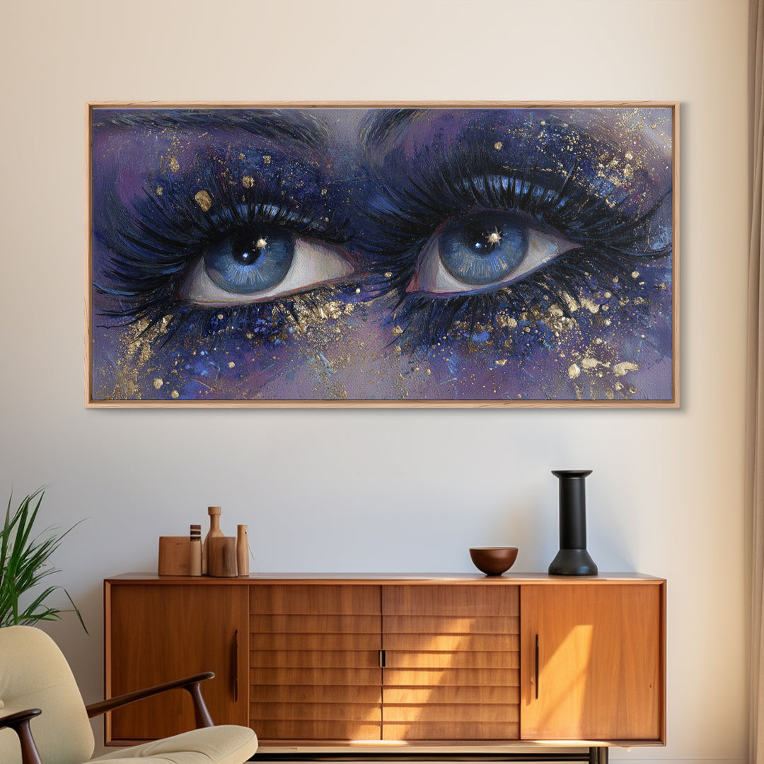 Mystic Eye with Planets Orbiting Through Lashes Canvas Print, Astrology Art, Wall Art, Living Room Decor, Oil Painting, Zodiac, AST-2x1-32